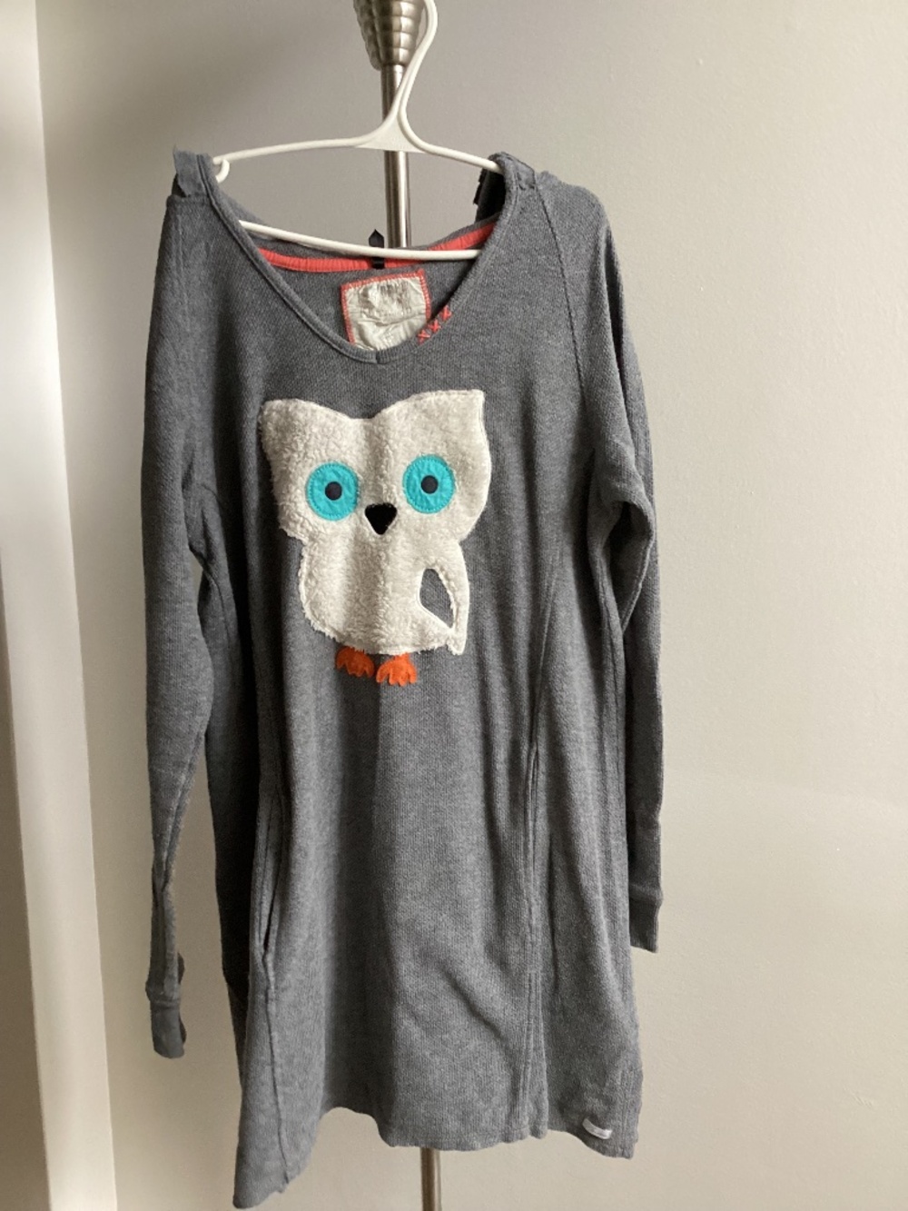Hooded owl appliqué waffle nightshirt